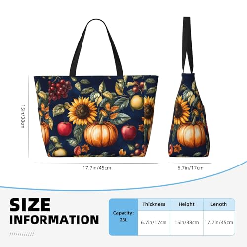 Sunflower Pumpkin Apple Beach Bag for Women Waterproof Large Beach Tote Bags Ladies Swim Pool Bag with Zipper4
