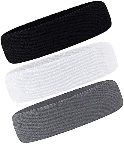 Men & Women Sweatband Headband Terry Cloth Moisture Wicking for Sports,Tennis,Gym,Work Out (White,Black,Gray)