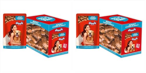 Image of Drools Adult Wet Dog Food, Real Chicken and Chicken Liver Chunks in Gravy,10 Pouches + 2 Pouches Free (12 x 60g) (Pack of 2)