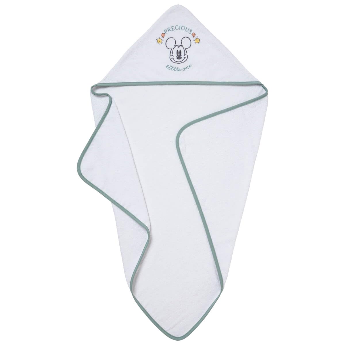 Babycalin - Cape de bain bébé Naissance 75x75 cm Mickey Good Morning Disney Baby - Sortie de bain bébé en Coton capuche brodée - Cape de bain Douce et Absorbante - Serviette de bain bébé résistante