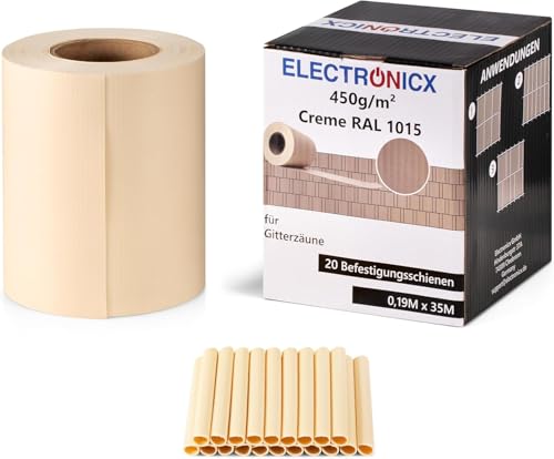 Electronicx PVC Sichtschutzstreifen für Gartenzaun - Creme (RAL 1015), 140m (4 x 35m) x 19cm, Hochwertige 450g/m² UV-beständige Sichtschutzmatten, Außenbereich Sichtschutz mit 80 Clips Electronicx PVC Sichtschutzstreifen für Gartenzaun - Creme (RAL 1015), 140m (4 x 35m) x 19cm, Hochwertige 450g/m² UV-beständige Sichtschutzmatten, Außenbereich Sichtschutz mit 80 Clips