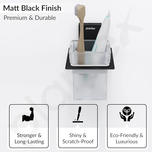 Image of Plantex 304 Grade Stainless Steel Glass Tumbler Holder /Toothbrush Holder for Bathroom /Bathroom Accessories - Pack of 1 (Crystal, Black)