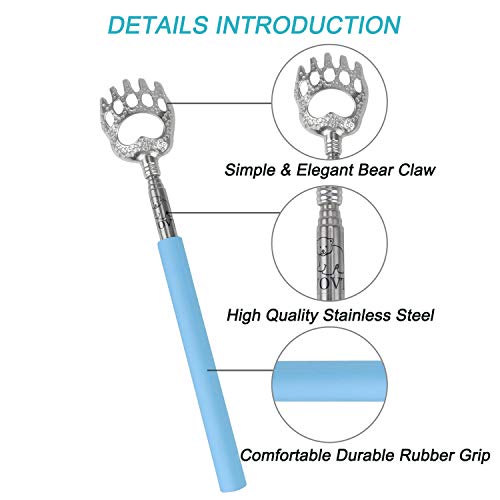 Image of WOVTE Bear Claw Telescopic Back Scratcher Blue, Christmas Gifts Stocking Stuffers for Men Women Adults Mom Dad Husband Wife