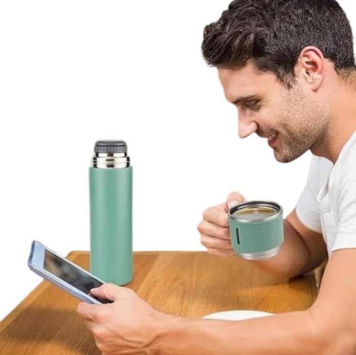 Image of Steel Vacuum Flask Set 500ml with 3 Stainless Steel Cups - Hot & Cold Insulated Thermos Bottle Combo (Multicolour)