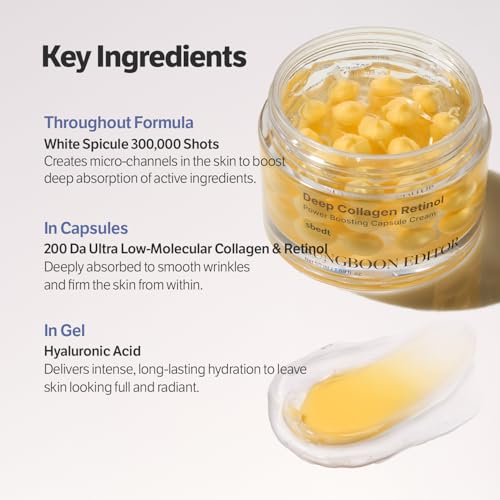 SUNGBOON EDITOR Deep Collagen Retinol Capsule Cream | Skin Revitalizing Cream for Fine Lines, Firm-looking & Dry Skin | 300K White Spicules + Collagen + Retinol | Korean Skincare, 1.69 fl.oz