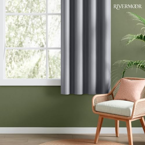 Image of Rivermoor 5 Feet Blackout Curtains Set of 1 | Solid Window Curtain for Living Room & Bedroom | Grey | 80% Room Darkening | 250 GSM | Acrylic Eyelet | 114 x 152 cm