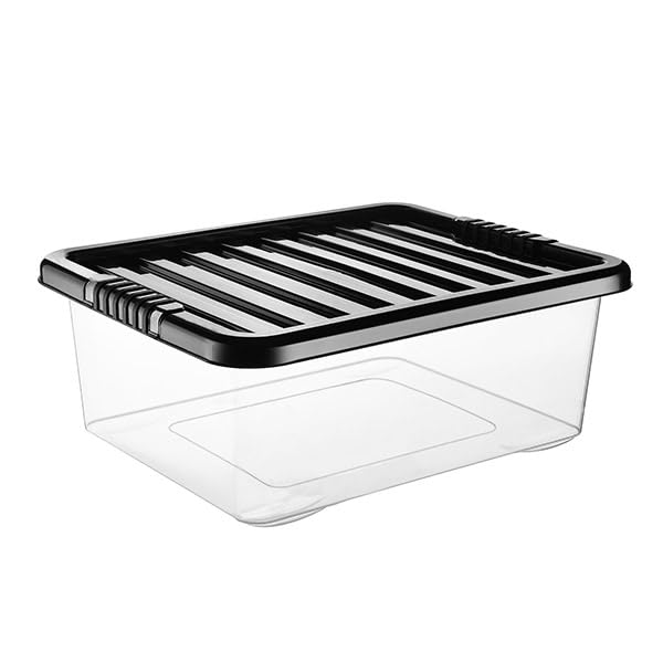 VTL® PLASTIC STORAGE BOXES WITH LID - BLACK LID - 17 SIZES - HOME - BEDROOM - GARAGE - OFFICE - SCHOOL - STORAGE - NESTABLE - STACKABLE (28 LITRE, 1 BOX)