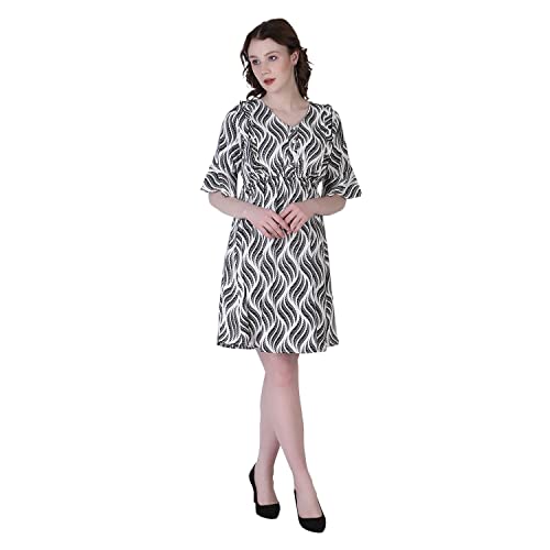 Image of Leriya Fashion Dresses for Women || Crepe Abstract Printed Dresses for Girls || Ruffled Sleeve Knee-Length mini Dress || Perfect for Outing || Travel || Casual Wear Flared one piece Dress for Women