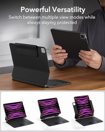 Image of ESR iPad Pro 12.9 Case with Keyboard, Easy-Set Magnetic Stand, Portrait /Raised Modes for iPad Pro 12.9 (6th /5th /5th /3rd), Removable Protective Case, Rebound 360 Series, Charcoal Grey