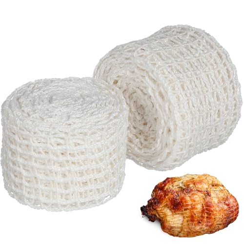 TOYANDONA Rollo de Red Elástica para Carne de Algodón Blanco 2 Piezas Herramienta de Embalaje para Atar Jamón Salchichas y Patas de Cerdo Malla Resistente para Hornear y Asar en Cocina