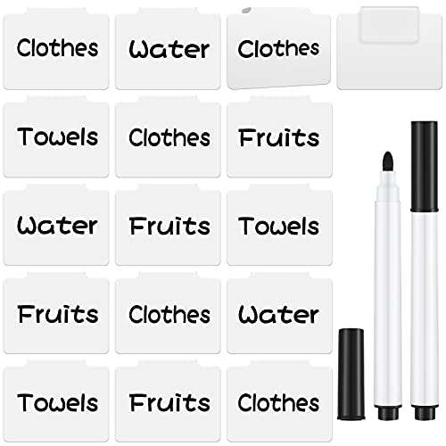 Image of Chrisfall 18 Pcs White Basket Labels Clip on Removable Hanging Label Holder with Chalk Markers for Storage Bin Basket Box Kitchen Pantry
