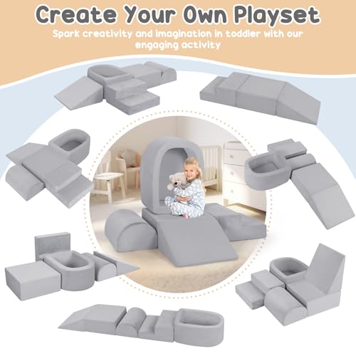 Image of whiffee Climbing Toys for Toddlers 1-3, Foam Climbing Blocks with Ball Pit | Toddler Climbing Toys Indoor, Baby Climbing Crawling Toys, Soft Play Set (No Balls Included) (Grey)