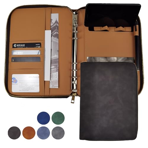 Classeur A5 6 anneaux rechargeable et zippé en similicuir pour sécuriser vos documents