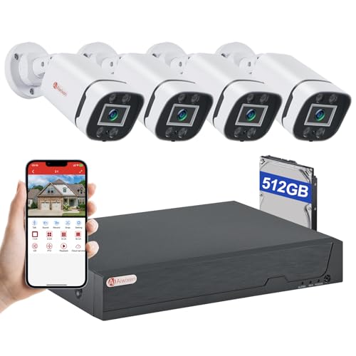AIWIXEN 8CH H.265+ 3K Lite Wired CCTV Security Camera System with Human Vehicle Detection, 4X IP68...