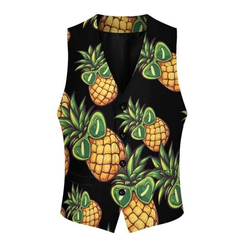 Pineapple Men's Suit Vests Business Formal Dress Vest V-Neck Waistcoat for Wedding Casual4