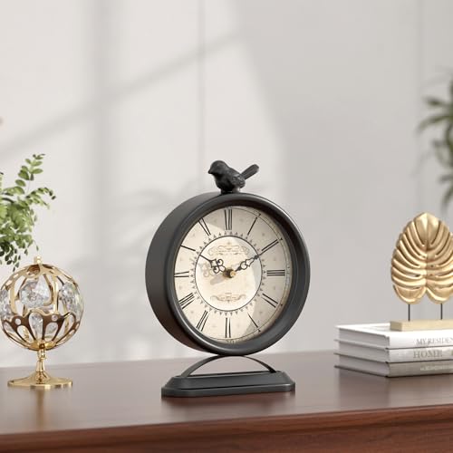 Vintage Table Clock with Bird, European Antique Black Style - Image 5