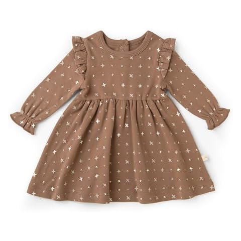 MakeMake Organics GOTS Organic Cotton Dress Girls Twirly Ruffle Dress Long Sleeve Fall Party Holiday Dinner Toddler Girls (Sparkle, 0-6 Months) Cover
