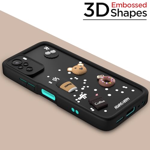 Image of Pikkme Back Cover for Redmi Note 10 / Note 10s / Note 11 SE | Cute Fun Cartoon 3D Bear Silicone Full Body Protection Bumper Cover (Black)