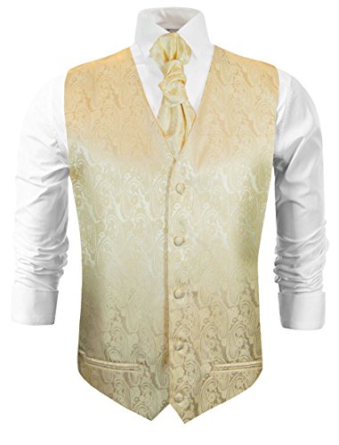 Preisvergleich Produktbild Paul Malone Hochzeitsmode Hochzeitswesten Set 5tlg Champagner Paisley + Casa Moda Hochzeitshemd weiß