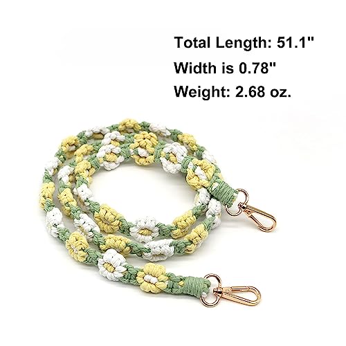 Image of Handmade Woven Cotton Rope Flower Shoulder Strap Bag Strap Purse Strap Crossbody Replacement Strap