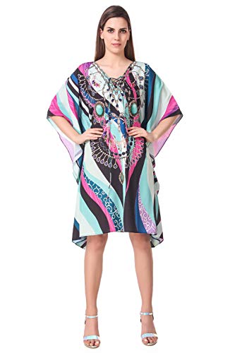 Image of RAVI RAJORIA Georgette Digital Printed Beach Wear Kaftan Blue Free Size R800 | Multi Color 2