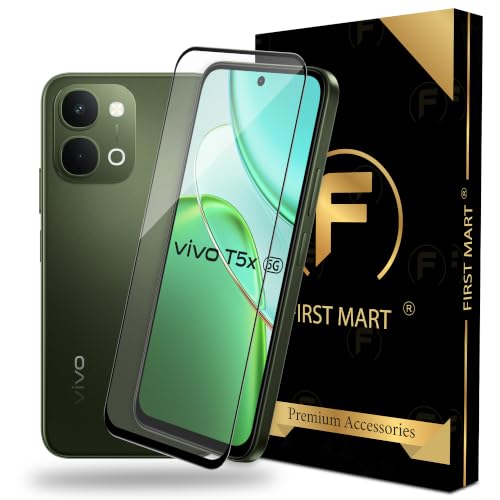 Image of FIRST MART Tempered Glass for Vivo T5x & iQOO Z11x, 9H Full-Glue Screen Protector, 3D Edge-to-Edge, HD Clear, Oleophobic, Case-Friendly, Black, Pack of 1