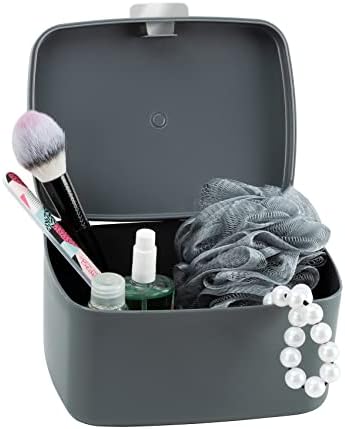 Wenko Barcelona Bathroom Box / Storage Basket with Lid, Completely Unbreakable, 19.5 x 11 x 16 cm, Anthracite, grey, 19, 5 x 11 x 16 cm