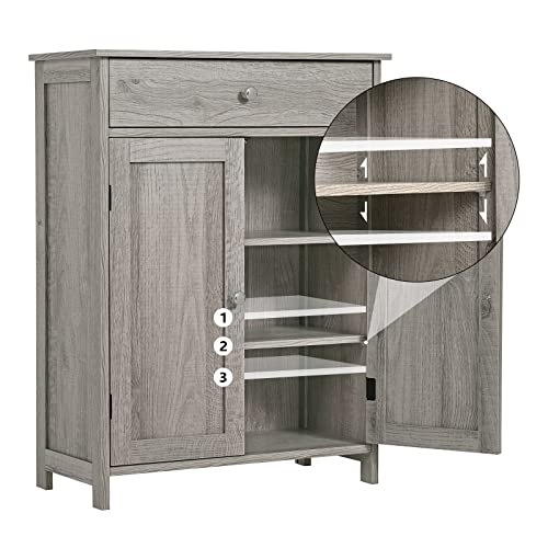 Iwell Bathroom Floor Cabinet, Storage Cabinet With 1 Drawer 2 Shelves And 2 Doors, Freestanding Bathroom Cabinet For Living Room, Kitchen, Entryway, Grey #TOP7