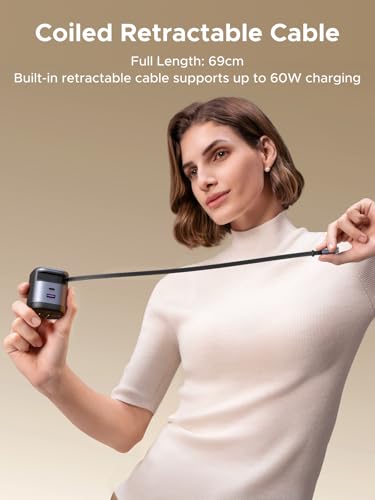 Image of UGREEN Nexode 65W GaN USB C Retractable Charger with Built-in Cable, 2-Port Fast Charging Wall Adapter for iPhone 17 /16 /15, Galaxy S26 /S25 /S24, Pixel 10 /9 /8, MacBook Pro /Air /Neo, iPad, AirPods