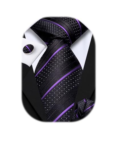 Image of Hi-Tie Men Ties Sets Silk Stripe Paisley Necktie Pocket Square Cufflinks for Business Wedding