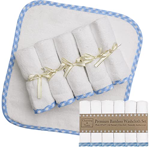 Image of Channing & Yates - Premium Baby Washcloths - (6-Pack) Organic Baby Wash Cloths - Thick, Soft, Plush - Great for Eczema - Face Washcloths (Blue on White)