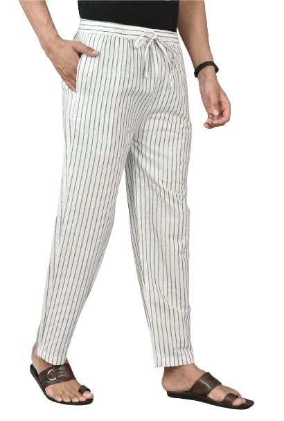 Jaipuri CraftCotton Stripe Handloom Men's Pant/Pyjamas with Elasticated Waist, Drawstring