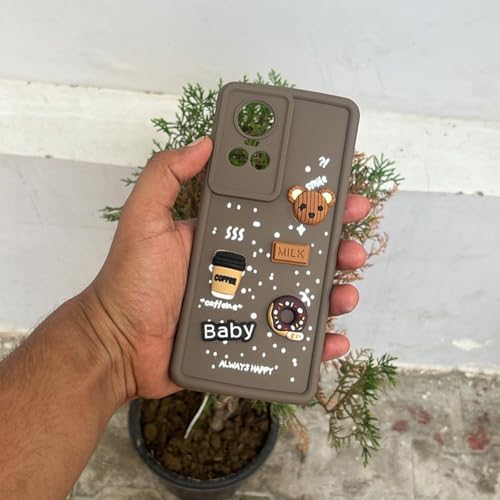 Image of Pikkme Back Cover for Oppo Reno 10 5G | Cute Fun Cartoon 3D Bear Silicone Full Body Protection Bumper Case (Brown)