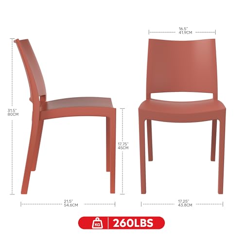 Costaelm Arm Chairs Set of 2, Stackable Balcony Chairs Set of 2, Modern Outdoor Seating Furniture Front Porch Lawn Balcony Yard Dining Side Chair for Kitchen Restaurant, Red - Image 4