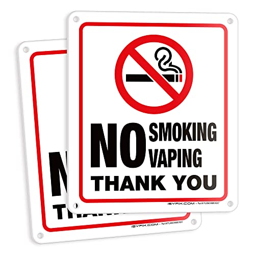 iSYFIX No Smoking No Vaping Sign ? 2 Pack 6x7 Inch ? 40 mil Thick Polystyrene Plastic, Laminated for Ultimate UV, Weather, Scrat