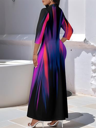 Image of PinkPatty Women's Casual 3 /4 Sleeve Polo V Neck Bodycon Maxi Dress | Semi formal, modest style, long fitted, versatile for church, work, business, office and daily wear