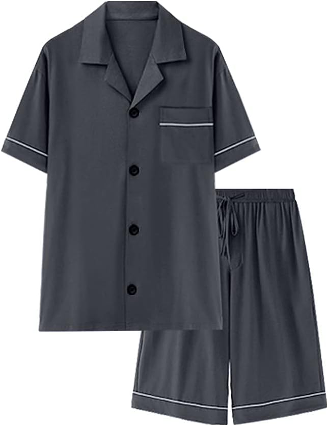 COLORFULLEAF Men's 100% Cotton Short Sleeve Pajama Sets Button Down Notched Collar Sleepwear Soft Lounge Pjs with Pockets - Image 6