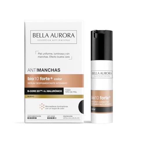 Bella Aurora Bio10 Forte+ Color - Siero depigmentante Intensivo con Colore, Anti-Macchie, Acido Ialuronico, Camu Camu e SPF30, 30 ml