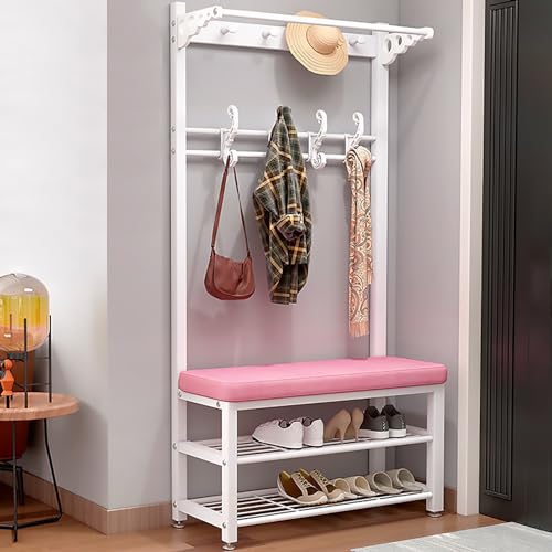 Porte-manteau avec banc à chaussures étagère vêtements métal noir 40" couloir
