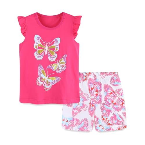 Image of Girls Shorts Set Outfits for Toddler Girls T-shirts Clothing Sets Kids Summer Graphic Cotton Tops Tees 3-7 Years