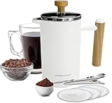 Andrew James Doppelwandige Edelstahl-Kaffeetiere, Geschenkset mit Kaffee-Messlöffel und Beutel-Verschlussclip, köstlicher französischer Presskaffee, leicht zu reinigen (Elfenbein, 600 ml)