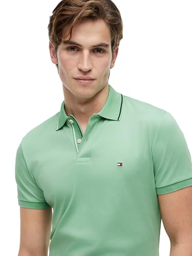 Image of Tommy Hilfiger Men's Short Sleeve Casual Polo Shirts in Slim Fit with Liquid Cotton and Cuff Designs