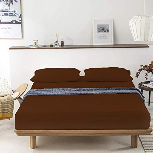 100% Cotton Bedsheet 500-TC Extra Soft Coffee Brown Flat Bedsheet for Double Bed (82x102) with 2 Pillow Cases (18x28)-image-19