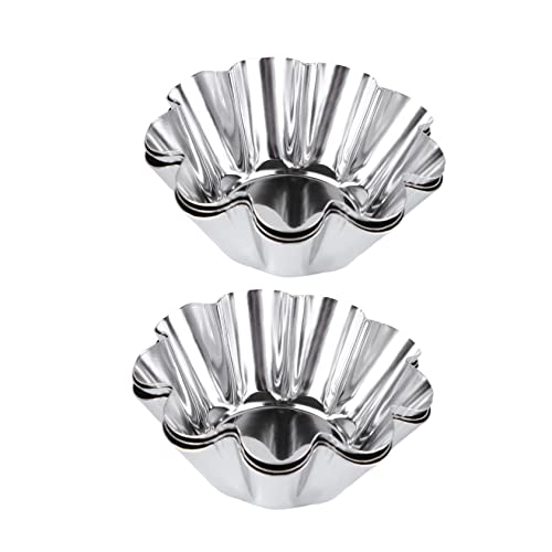 VICASKY 6Pcs Stainless Steel Flower Tart Pans Reusable Baking Cup Mold for Cupcakes and Egg Tarts Non Stick Design for and Cleanup