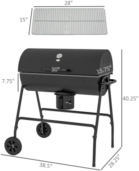 Miniatura 8 de Parrilla portátil de carbón con ruedas  Ahumador de barbacoa al aire libre resistente para patio trasero, campamento, patio y picnic  Ventilaciones