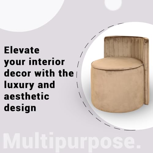 Image of Ottoman Puffy Stool for Living Room | Pouf Footstool for Office Home Decor | Upholstered Sitting Pouffe with Backrest for Home Dcor /Office /Living Room (Creame)