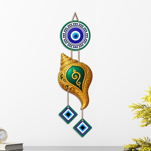 Image of Artvibes Decorative Conch Shell Evil Eye Wall Hanging for Home Entrance | Spiritual Vastu Nazar Battu Ornament | Positive Energy Wall Decor for Living Room Office (WH 85140N)