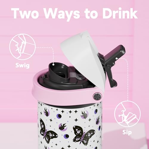 Image of 24 oz Insulated Water Bottle with Straw: Meoky Stainless Steel Metal Water Bottle with 2-in-1 Lid - Leak Proof, Cold for 24 Hours, Protective Silicone Base, BPA-Free for Sports Travel Car, Nocturne