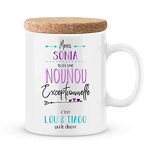 ÉNJA Création. Mug nounou à personnaliser avec le prénom de votre enfant Cadeau pour nounou personnalisé Cadeau nounou pour la fin d'année scolaire Cadeau original...