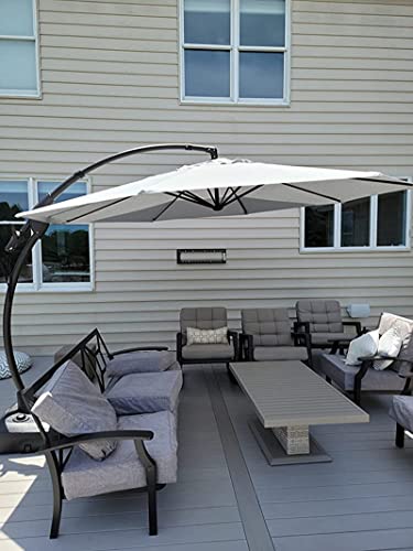 Grand Patio Sunbrella Fabric Patio Umbrella, 12 Ft Deluxe Napoli Curvy Round Umbrella Offset Umbrella, Outdoor Cantilever Umbrellas With Base For Pool Garden Deck (Canvas Granite, 12 Ft-Sunbrella) #TOP2